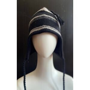 Black/Gray Wool Knit Fleece Lined Beanie sz OS (Unisex)